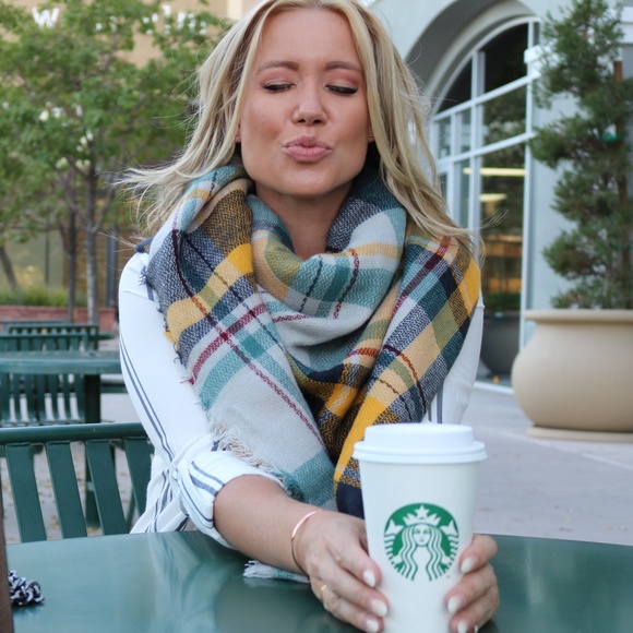 Plaid Oversized Blanket Scarf Mustard - Picture 3 of 4